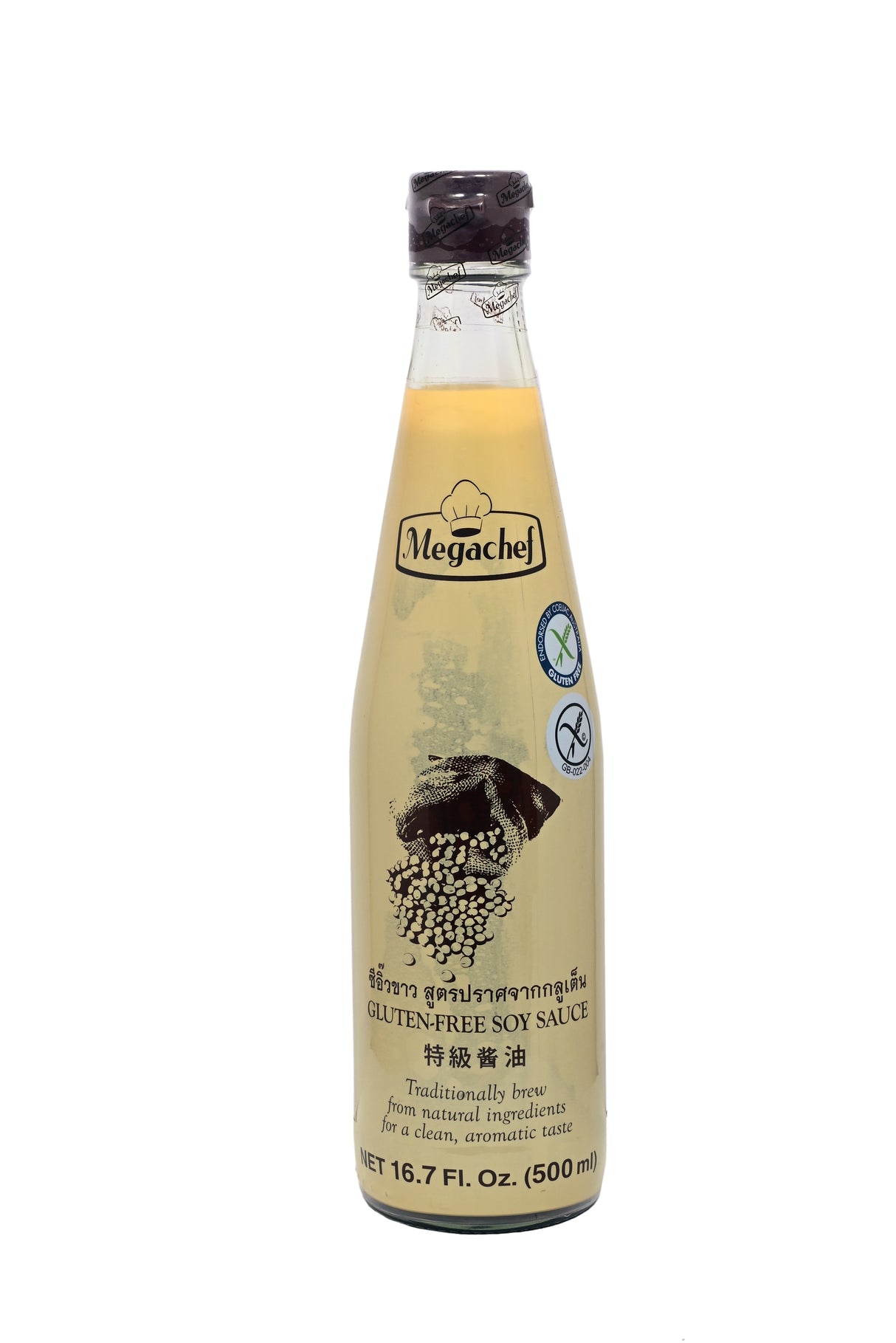 Megachef Gluten Free Soy Sauce, 500ml (Naturally Brewed Asian Seasoning Sauce for Stir-Fries, Sushi & Marinades)