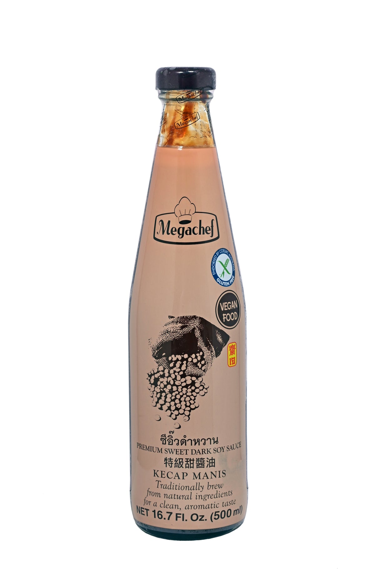 Megachef Dark Soy Sauce, 500ml (Naturally Brewed Asian Seasoning Sauce for Stir-Fries, Sushi & Marinades)