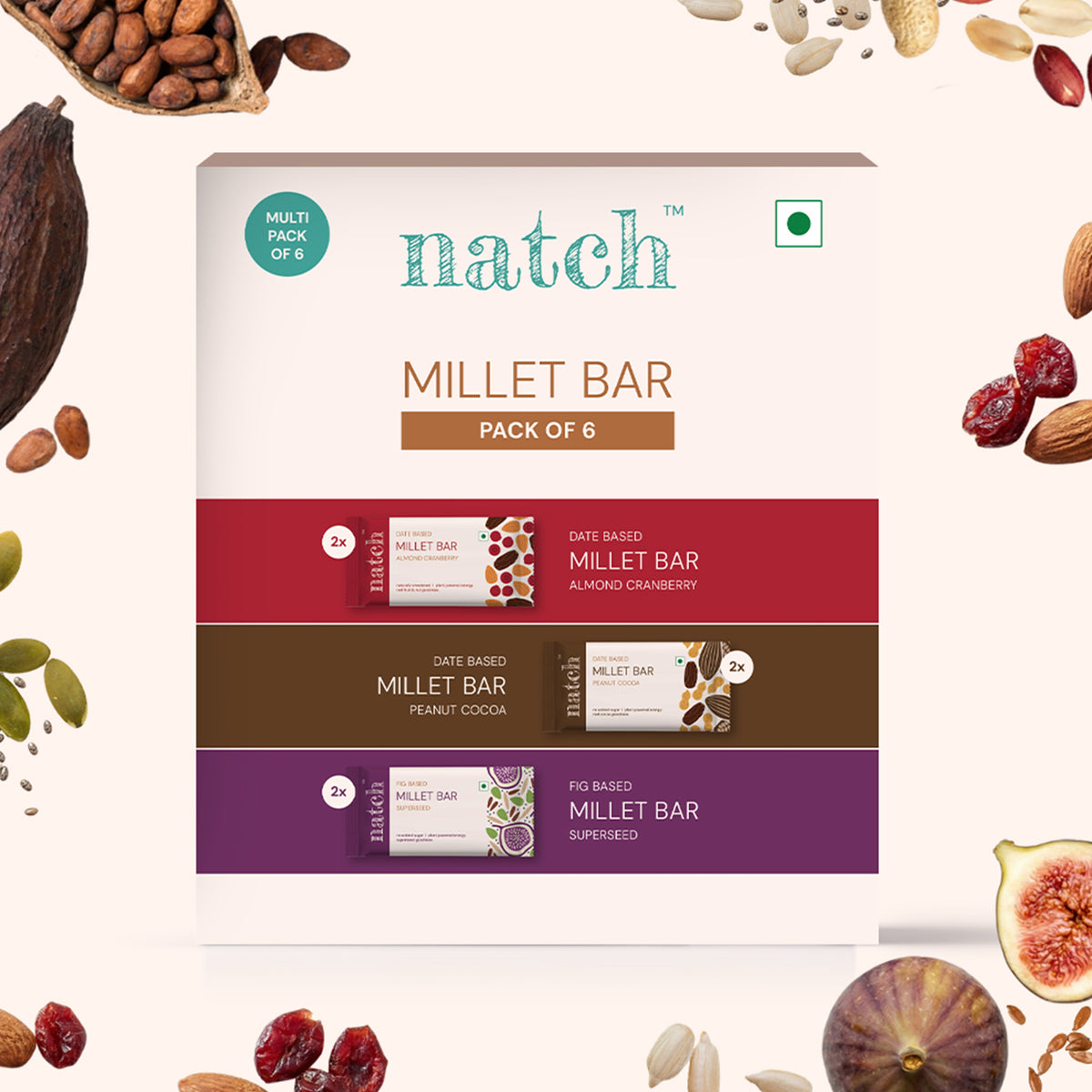 Variety Millet Bars 40g x 6 (Tasty Energy Bars, With 14g Protein | Made From Dates, Figs, Nuts, Fruits, Seeds And Millet)