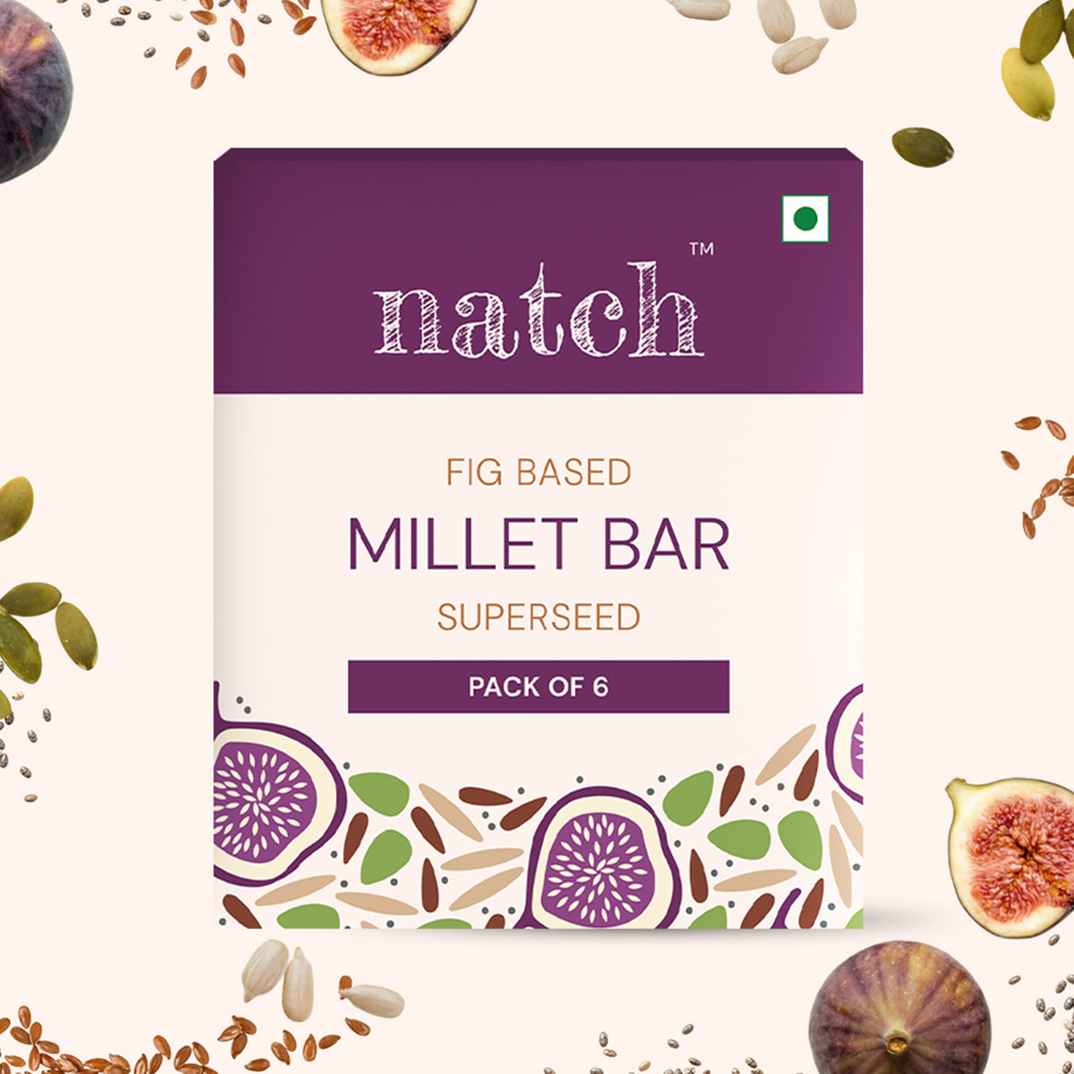Superseed Millet Bar, 40g x 6 (Tasty Energy Bar, With 12g Protein | Made From Figs, Almond Butter, Pumpkin Seeds, Sunflower Seeds, Flax Seeds, Puffed Jowar Millets And Chia Seeds)