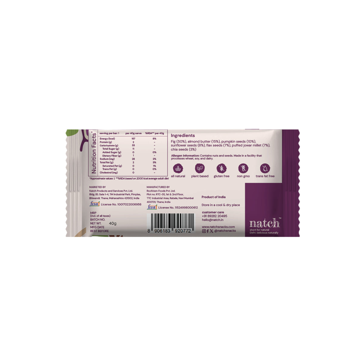 Superseed Millet Bar, 40g x 6 (Tasty Energy Bar, With 12g Protein | Made From Figs, Almond Butter, Pumpkin Seeds, Sunflower Seeds, Flax Seeds, Puffed Jowar Millets And Chia Seeds)