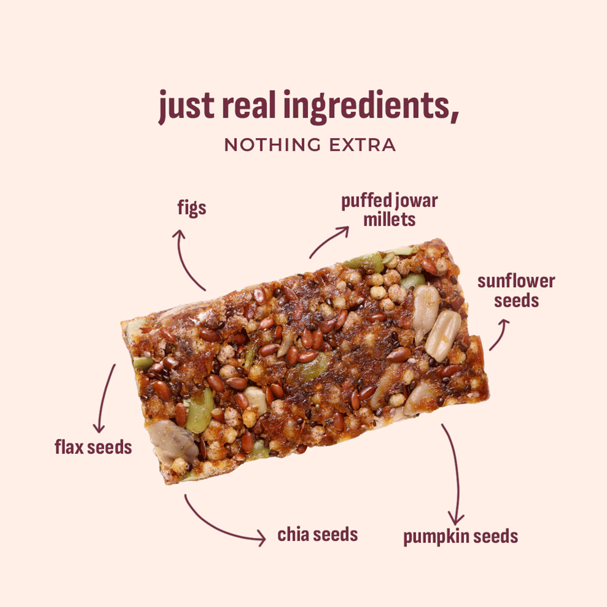 Superseed Millet Bar, 40g x 6 (Tasty Energy Bar, With 12g Protein | Made From Figs, Almond Butter, Pumpkin Seeds, Sunflower Seeds, Flax Seeds, Puffed Jowar Millets And Chia Seeds)