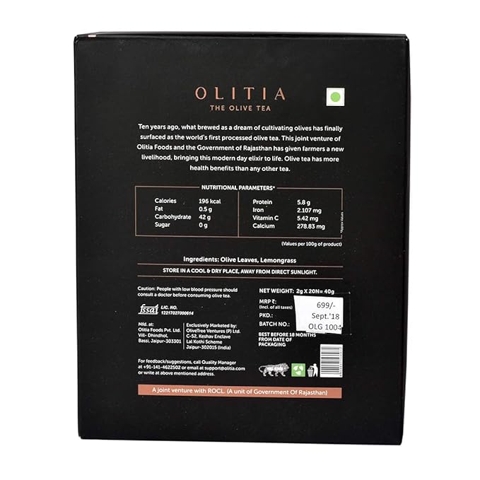 Olitia Olive Leaf Mint Tea, 40g (20 Tea sachets of 2 grams each)