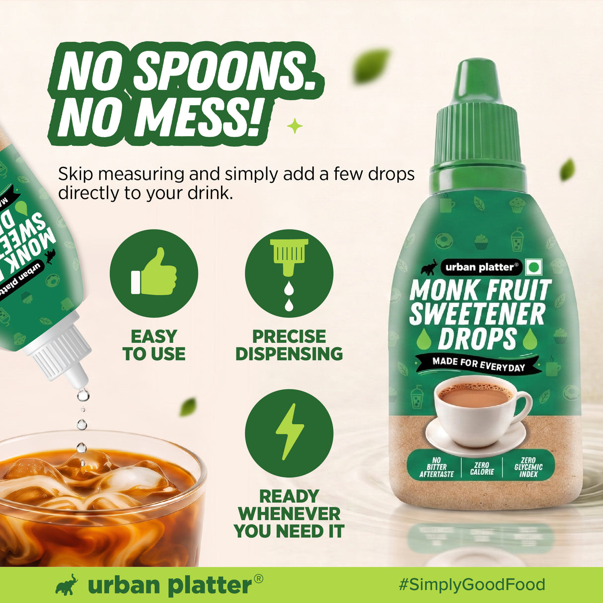 Monk Fruit Sweetener Drops, 15ml (Zero Calorie | No Erythritol | No Bitter Aftertaste | For Tea, Coffee & Beverages)