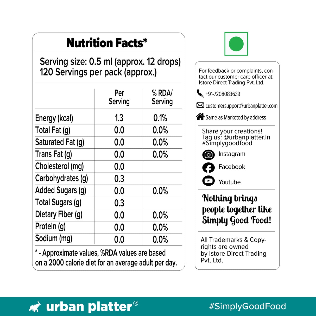 Urban Platter Monk Fruit Juice Concentrate 60ml ( 100% Fruit Based, Clean Label, No-Erythritol, Everyday Use Sweetener)