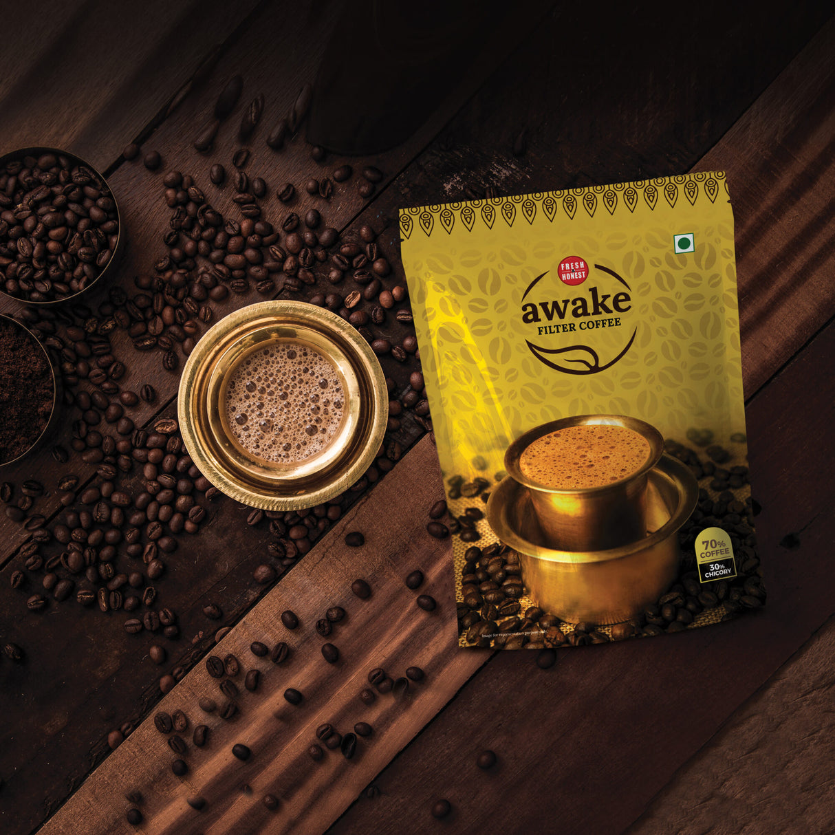 Fresh & Honest Awake Filter Coffee Chicory Blend (Coffee 70% : Chicory 30%), 500 g