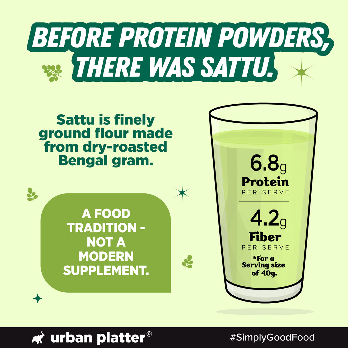 Urban Platter Moringa Superfood Sattu, 700g (High Protein & Fibre | Natural Coolant | Mid-Meal Drink | Traditional Plant Protein)