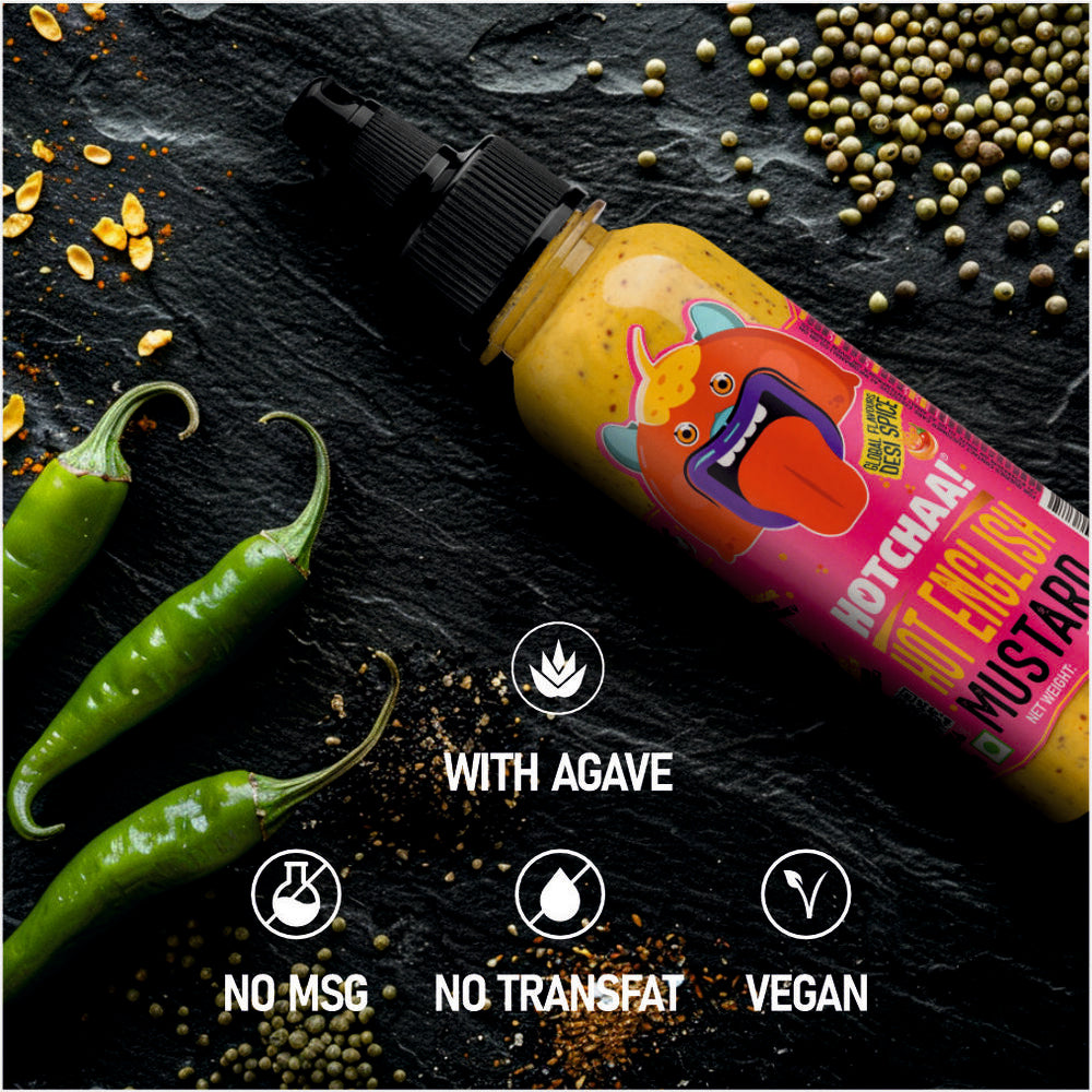Hotchaa! Hot English Mustard Sauce, 170g (Made with Yellow and Brown Mustard Seed, NO MSG, New Launch Desi Spice Sauce)