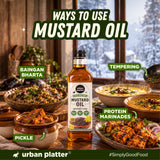 Mustard Oil, 1L (Unrefined Kacchi Ghaani Sarson Oil, High in Omega-3 & MUFA, Cholesterol Free & Trans-Fat Free | Indian Cooking Oil)