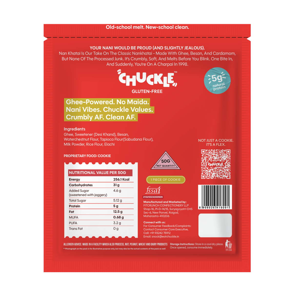 Chuckle Nankhatai Cookie,50g (Classic Ghee, Gluten-Free, No Palm Oil) - back packaging