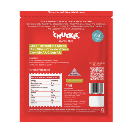 Chuckle Nankhatai Cookie,50g (Classic Ghee, Gluten-Free, No Palm Oil) - back packaging