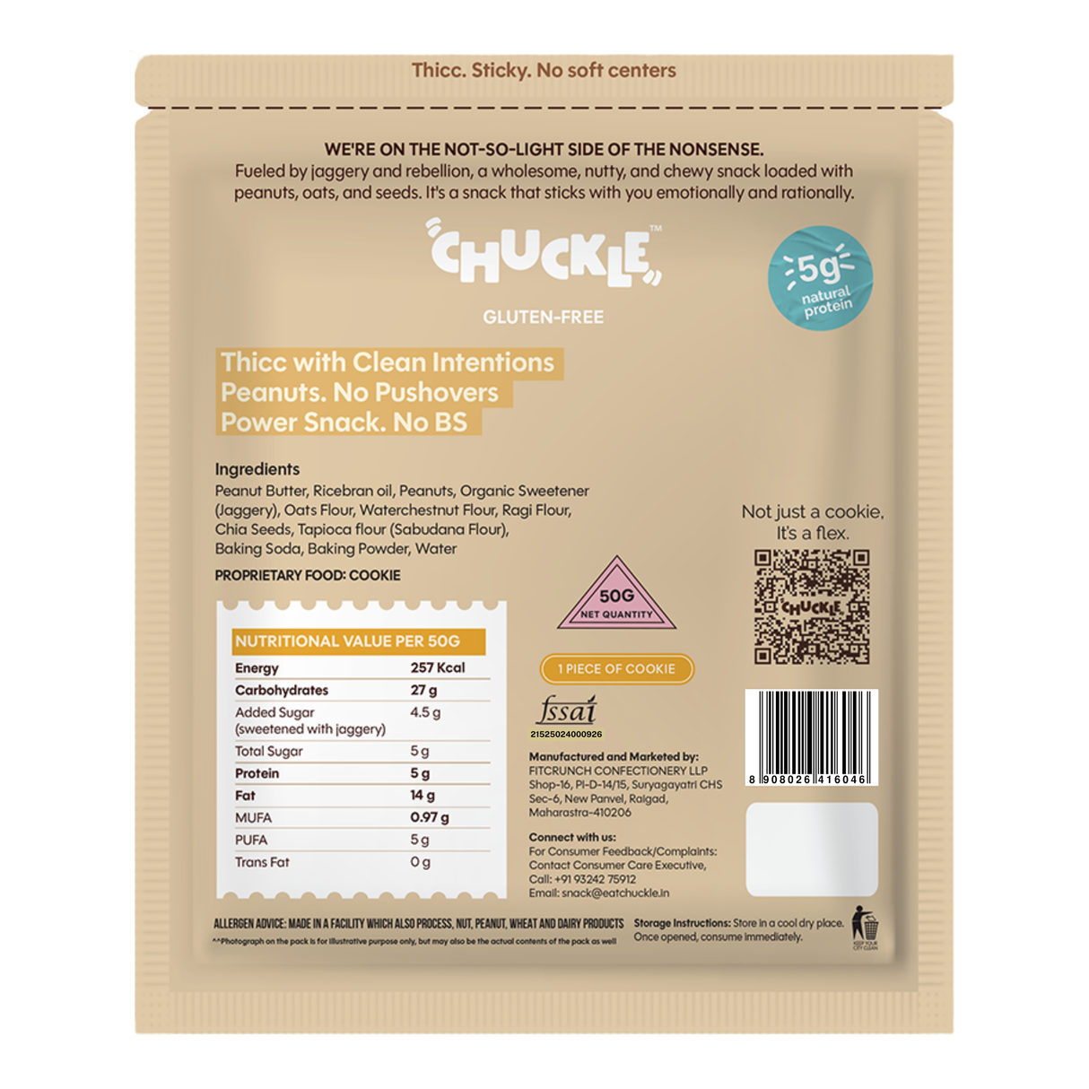 Chuckle Nutcore Cookie,50g (Peanut Butter, Gluten-Free, No Palm Oil)