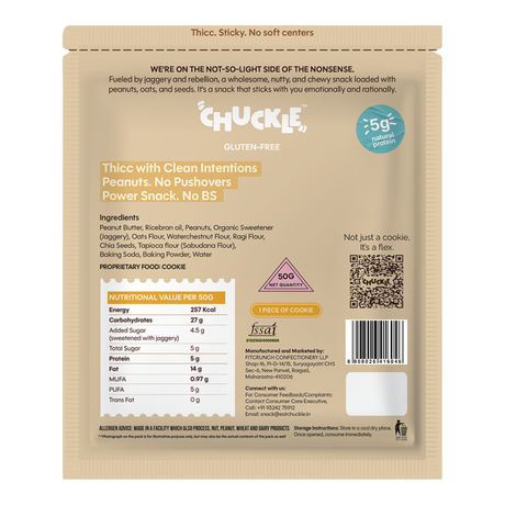 Chuckle Nutcore Cookie,50g (Peanut Butter, Gluten-Free, No Palm Oil) - back packaging