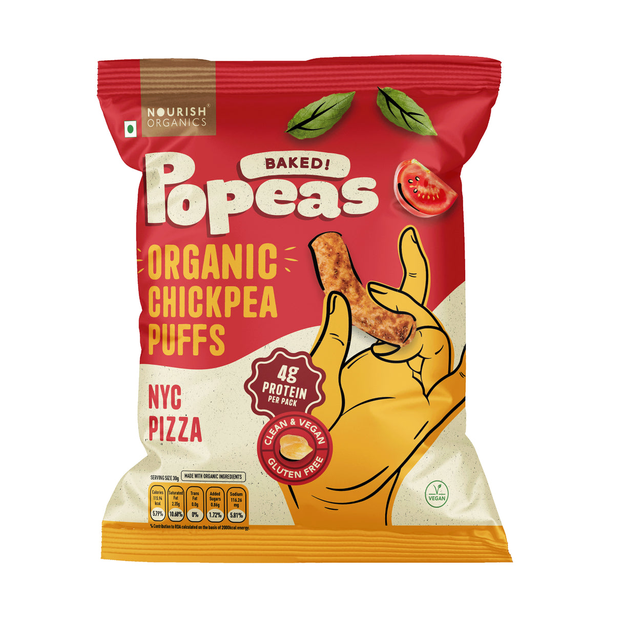 Nourish Organics Popeas Organic Chickpea Protein Puffs - NYC Pizza, 20gm (Gluten Free)