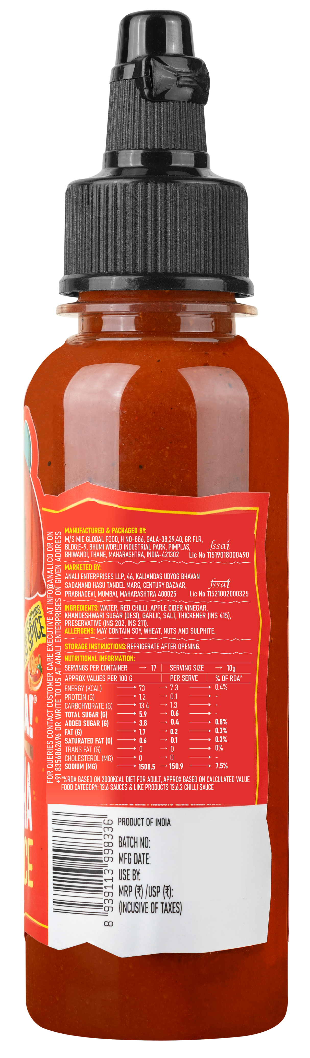 Hotchaa! Naga Chilli Sriracha Sauce, 170g (Made of Smoky, Tangy and Spicy Flavour , NO MSG, No Oil, Vegan)