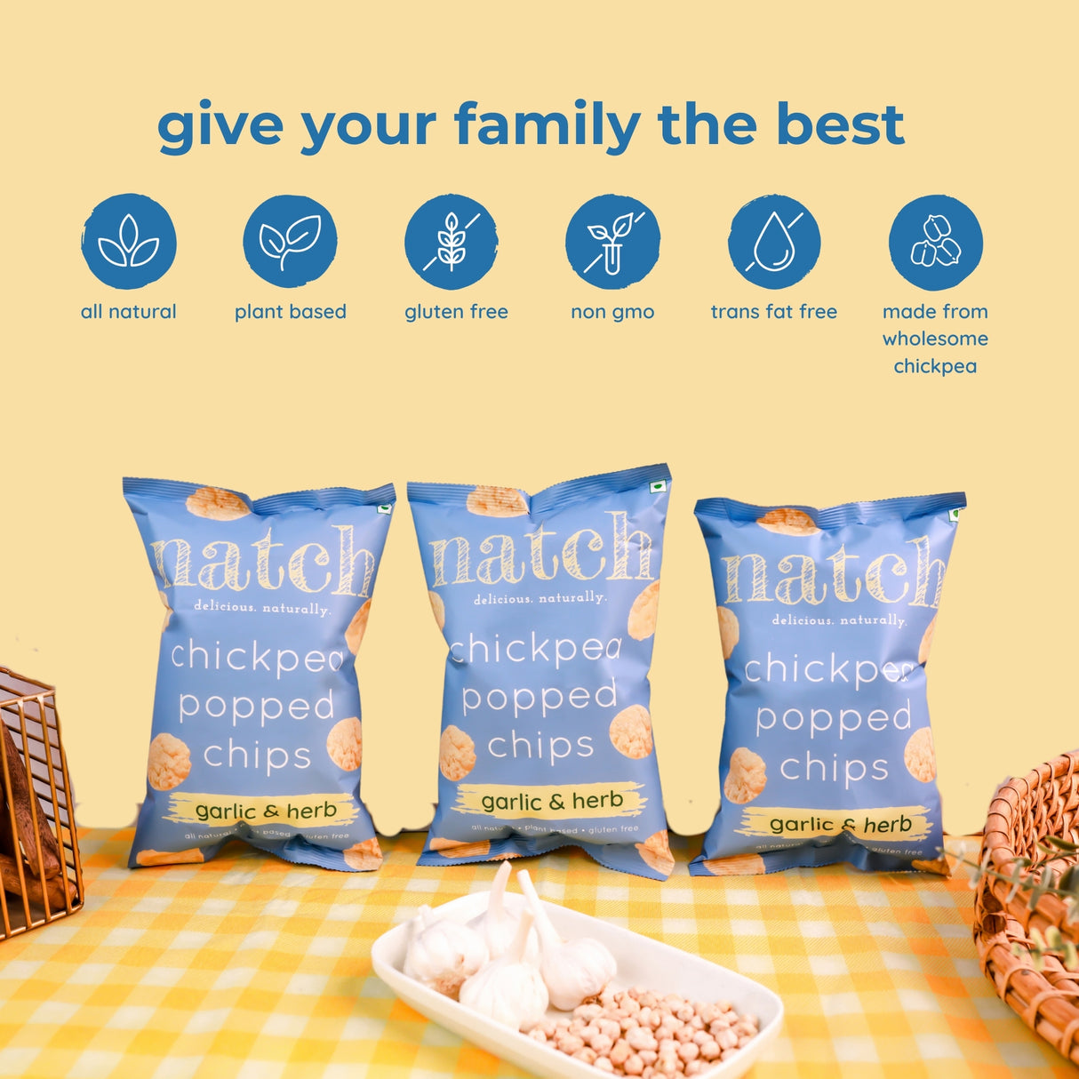 Natch Garlic & Herb Popped Chips, 55g