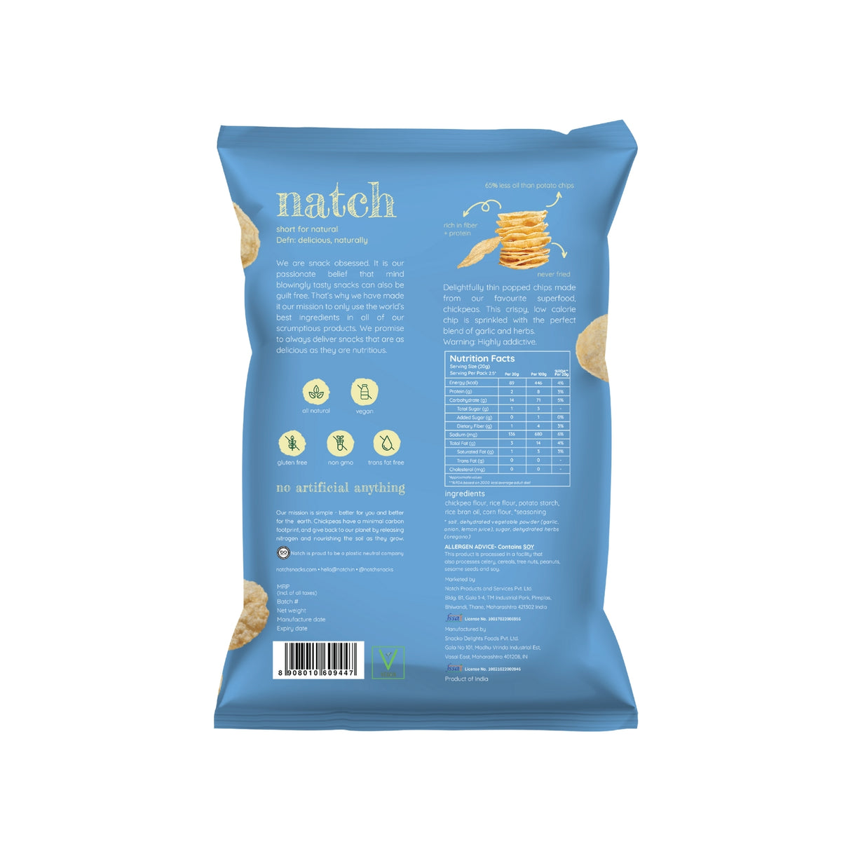 Natch Garlic & Herb Popped Chips, 55g