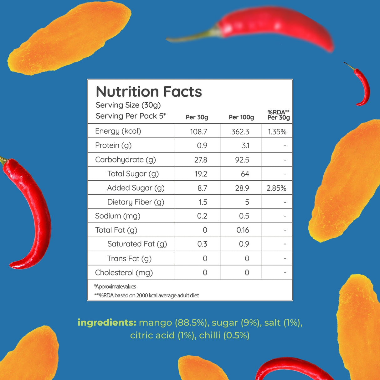 Natch Mango Slices Chilli, 150g