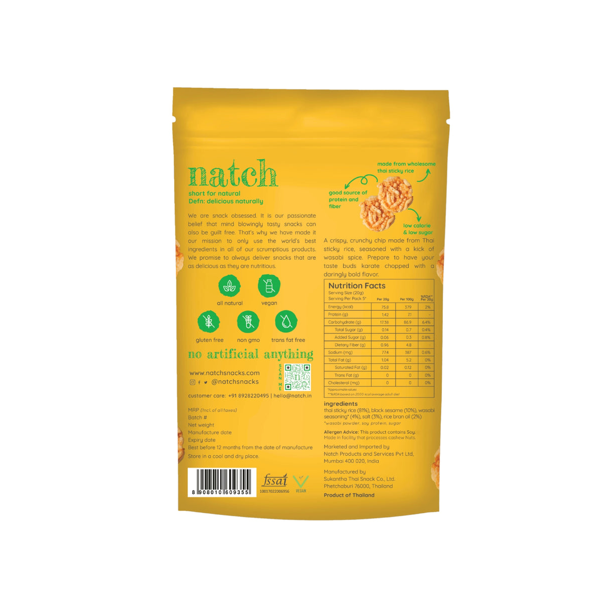 Natch Wasabi Rice Chips, 100g