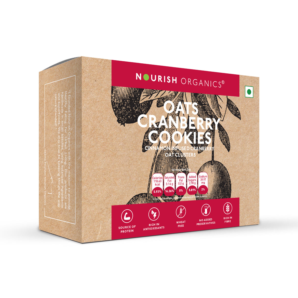 Nourish Organics Oats Cranberry Cookies, 120gm (Oats & Cranberries | Rich in Fibre | Wheat Free | No Refined Sugar)