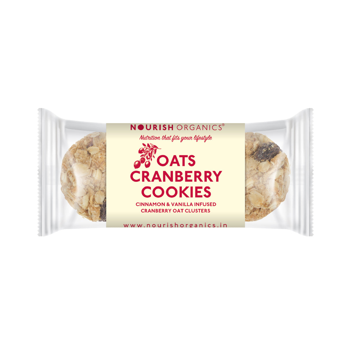 Nourish Organics Oats Cranberry Cookies, 120gm (Oats & Cranberries | Rich in Fibre | Wheat Free | No Refined Sugar)