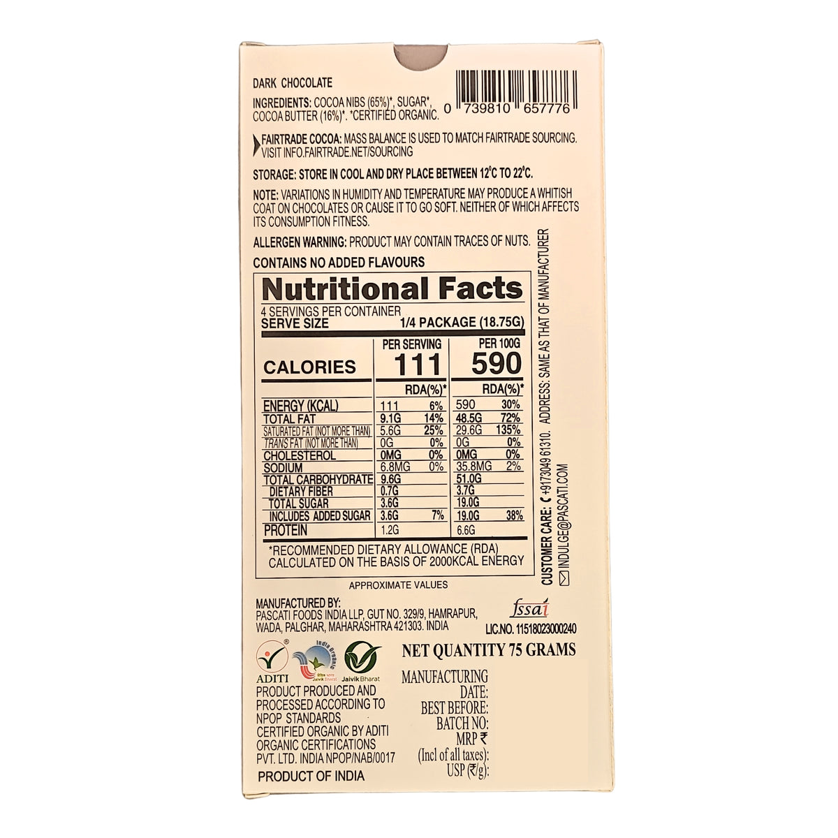 81% Single Origin Kerala Dark, India Organic Chocolate, 75g (Pack of 2)