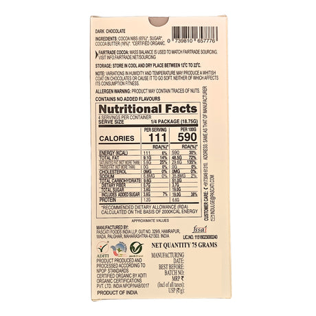 81% Single Origin Kerala Dark, India Organic Chocolate, 75g (Pack of 2)