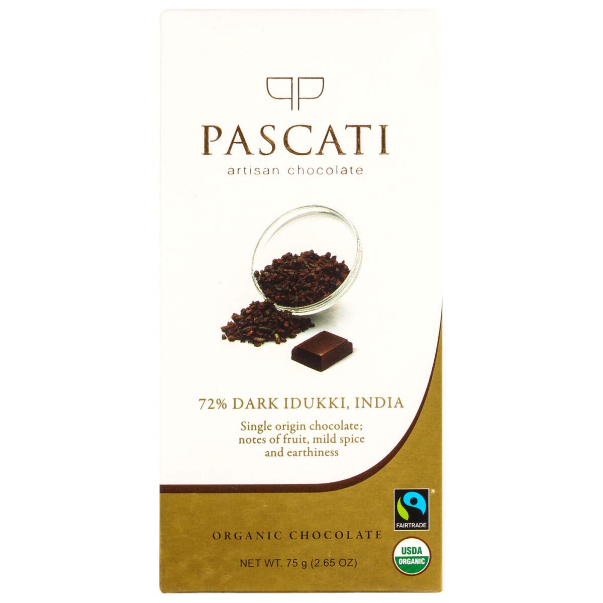 Pascati 72% Dark Idukki USDA Organic Chocolate, 75g [Pack of 2]