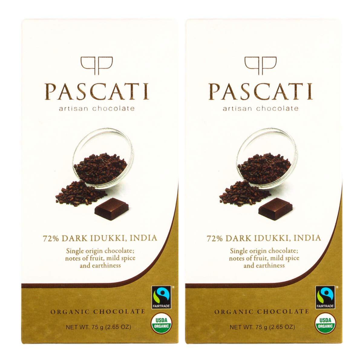 Pascati 72% Dark Idukki USDA Organic Chocolate, 75g [Pack of 2]