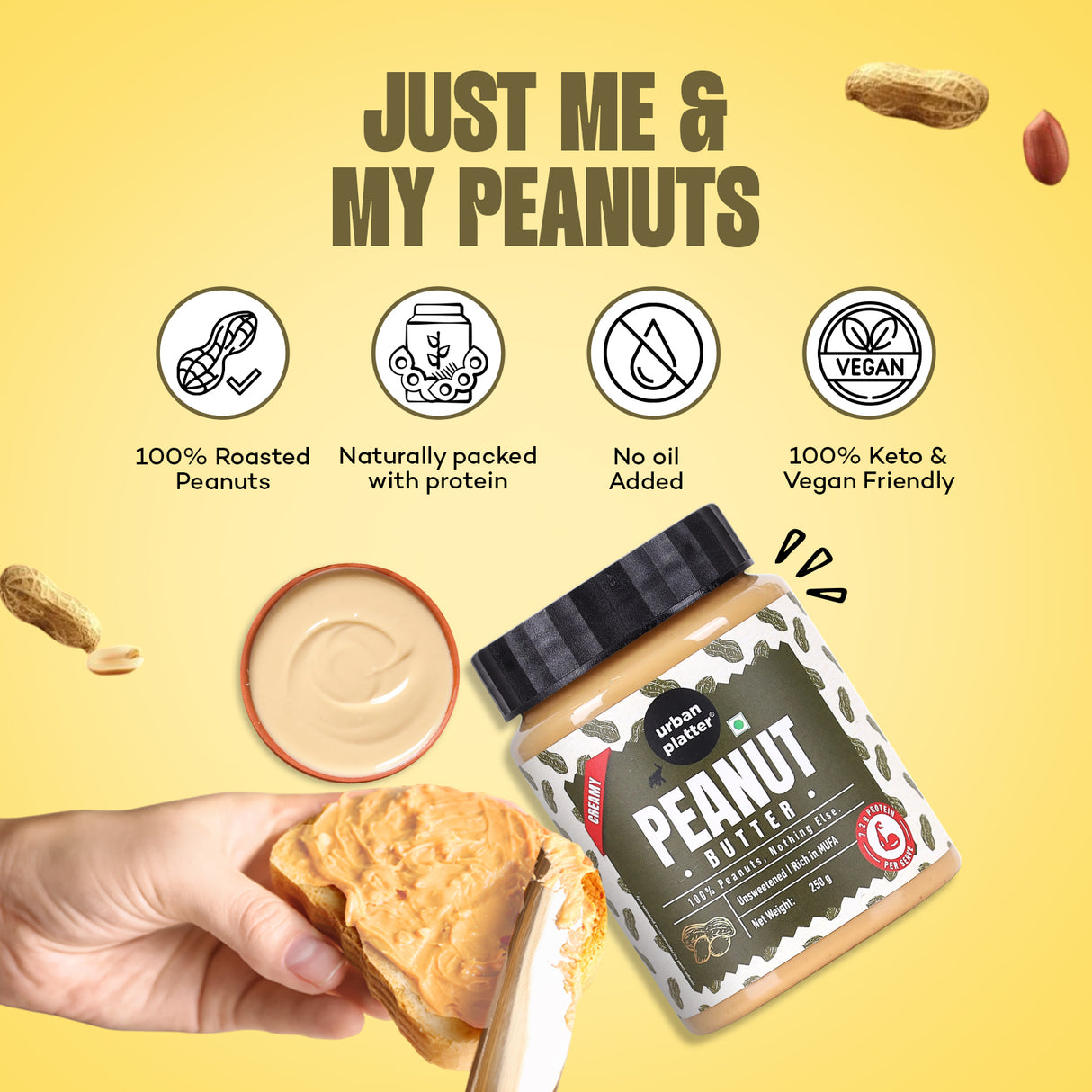 Urban Platter Natural Creamy Peanut Butter, [Unsweetened, No Added Oil]