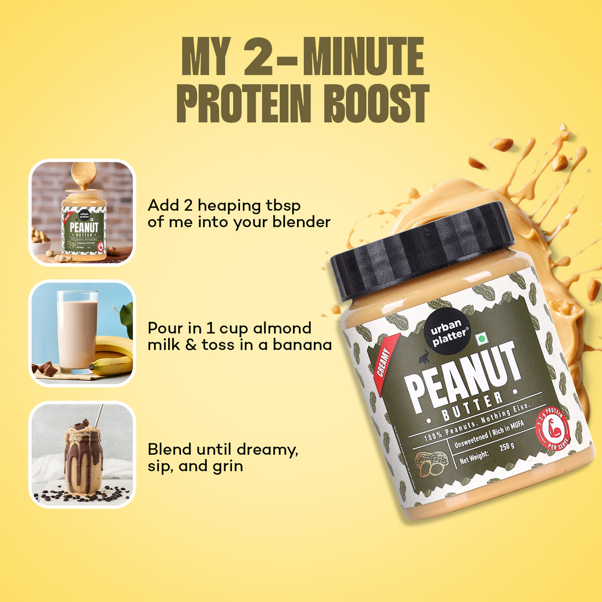 Urban Platter Natural Creamy Peanut Butter, [Unsweetened, No Added Oil]