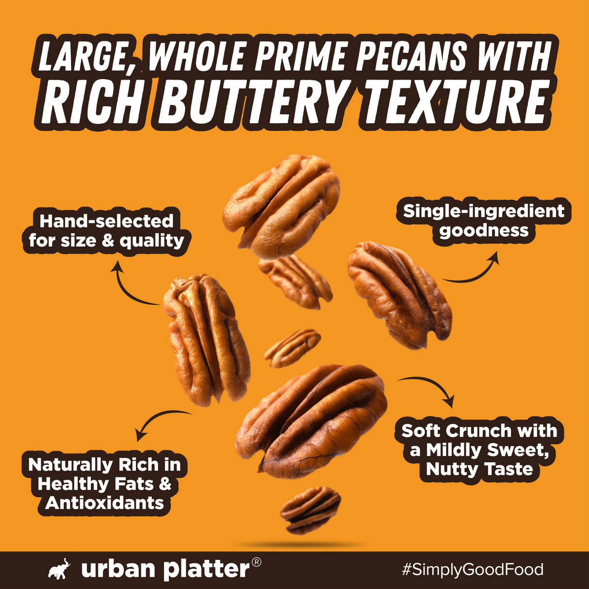 Urban Platter Jumbo Mammoth Pecan Halves, 200g (Imported from the USA | Hand-Sorted | Ideal for Snacking, Baking & Desserts)