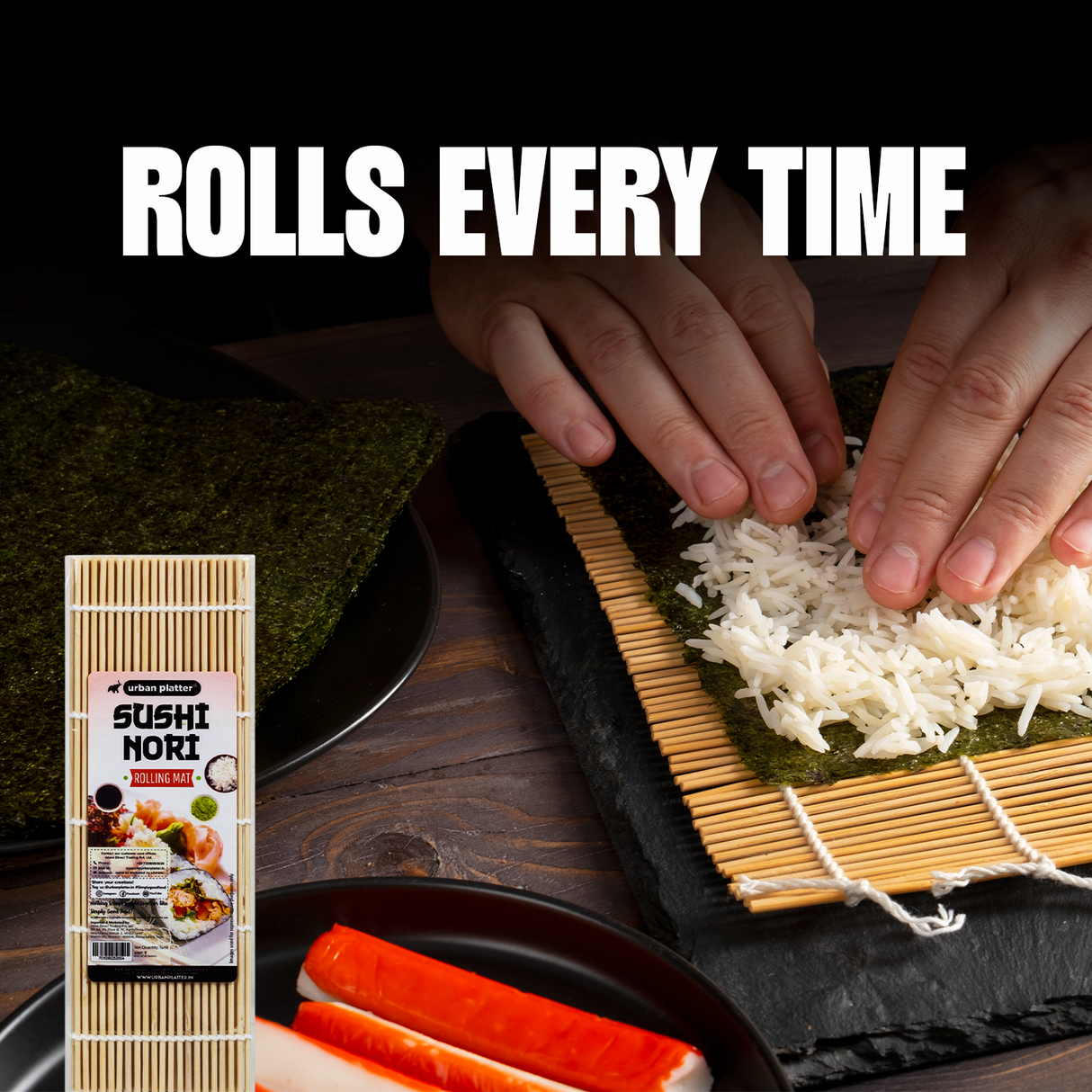 Urban Platter All Natural Bamboo Sushi Rolling Mat (100% Authentic Sushi Rolling Mat - 9.5 Inch x 10 Inch | Make Sushi at home)