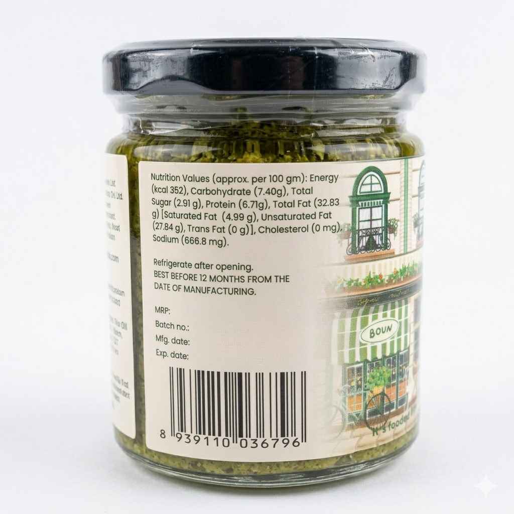 Chilzo Pesto Sauce,200g (With Parmesan Cheese and Olive Oil, No Added Sugar)