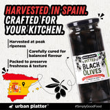 Urban Platter Pitted Black Spanish Olives, 430g  (Whole & Seedless | Rich Mediterranean Taste | Ideal for Pizzas, Salads, Pasta & Snacking)