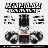 Urban Platter Pitted Black Spanish Olives, 430g  (Whole & Seedless | Rich Mediterranean Taste | Ideal for Pizzas, Salads, Pasta & Snacking)