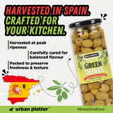 Urban Platter Pitted Green Spanish Olives, 430g  (Whole & Seedless | Crisp & Tangy Mediterranean Flavour | Great for Salads, Mezze, Sandwiches & Snacking)