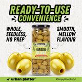 Urban Platter Pitted Green Spanish Olives, 430g  (Whole & Seedless | Crisp & Tangy Mediterranean Flavour | Great for Salads, Mezze, Sandwiches & Snacking)