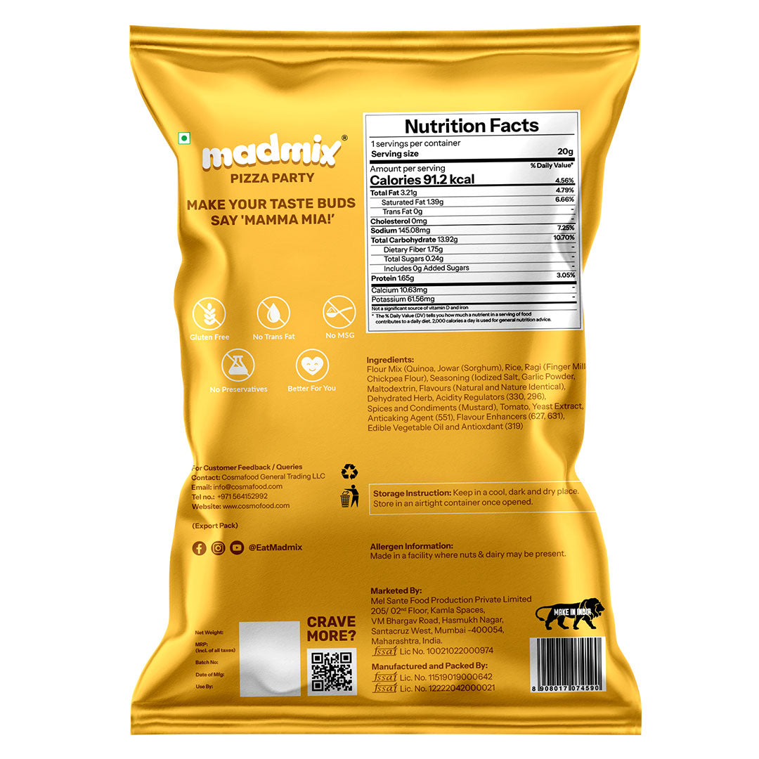 Madmix Quinoa Millet Puffs Pizza Party, 20g