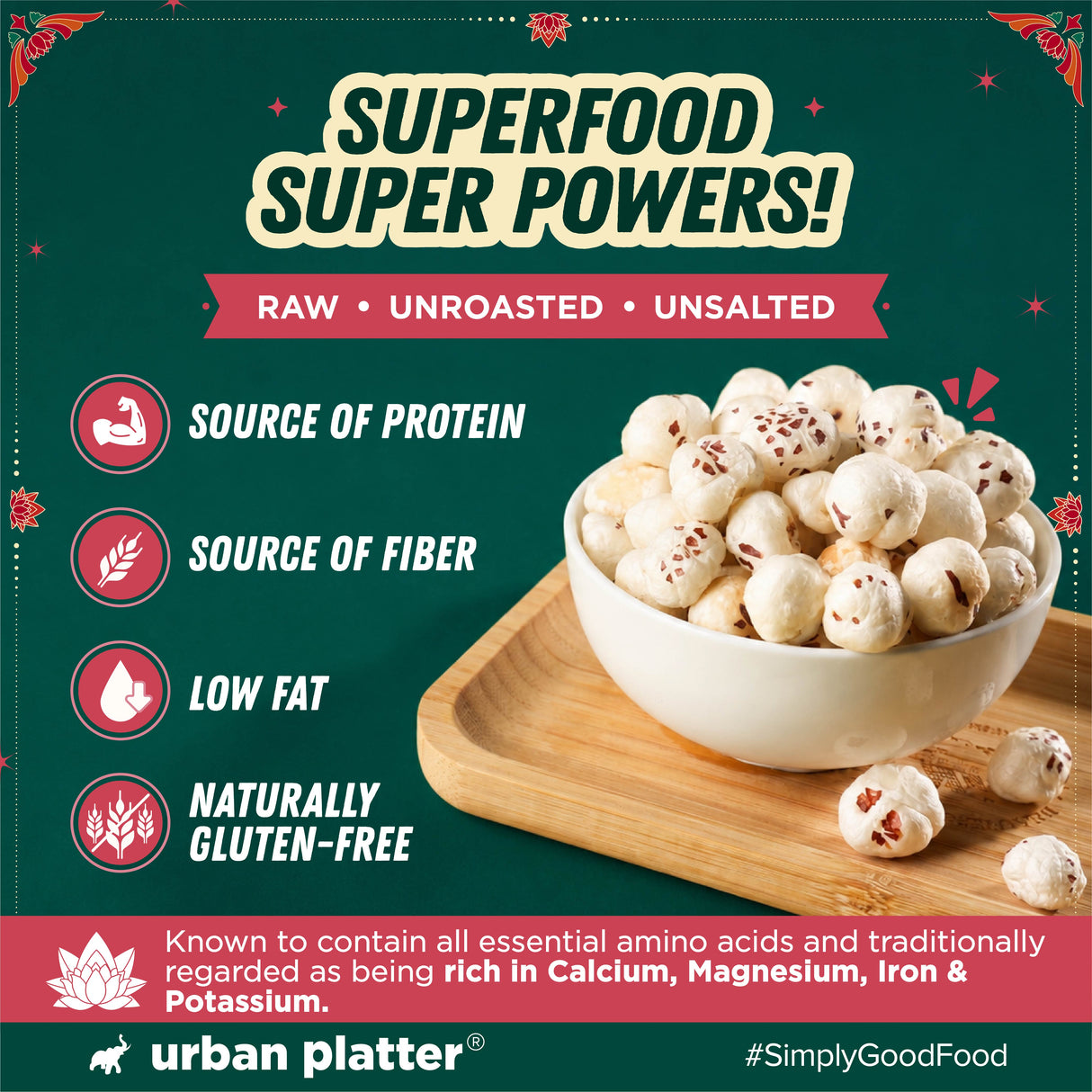 Makhana, 150g (Popped Water Lily Seeds, Source of Protein and Fiber, Unroasted and Unsalted)