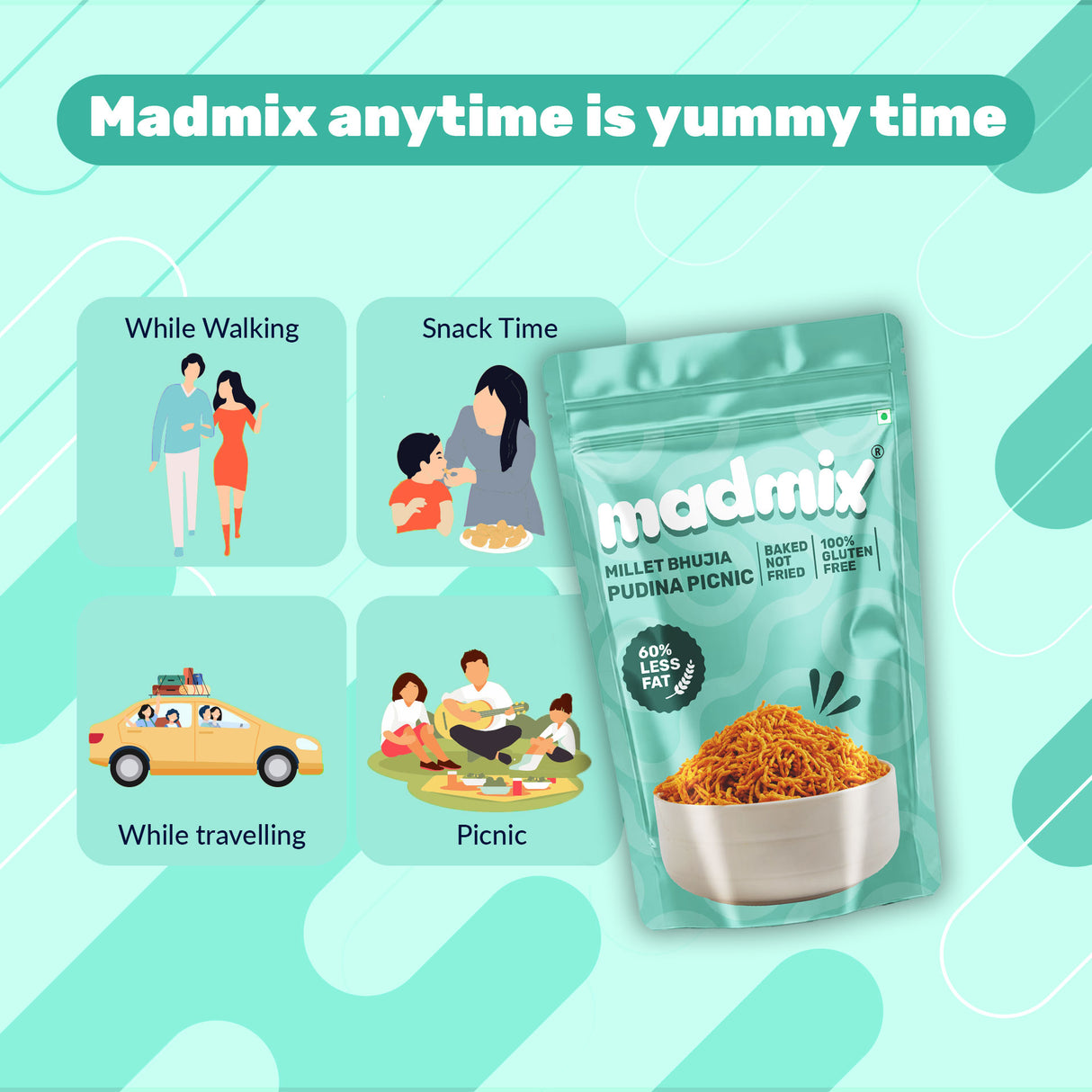 Madmix Jowar Bhujia Pudina Picnic, 125g