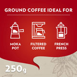 Lavazza Qualita Rossa | Blend of Arabica & Robusta | Ground Coffee Powder | 250g