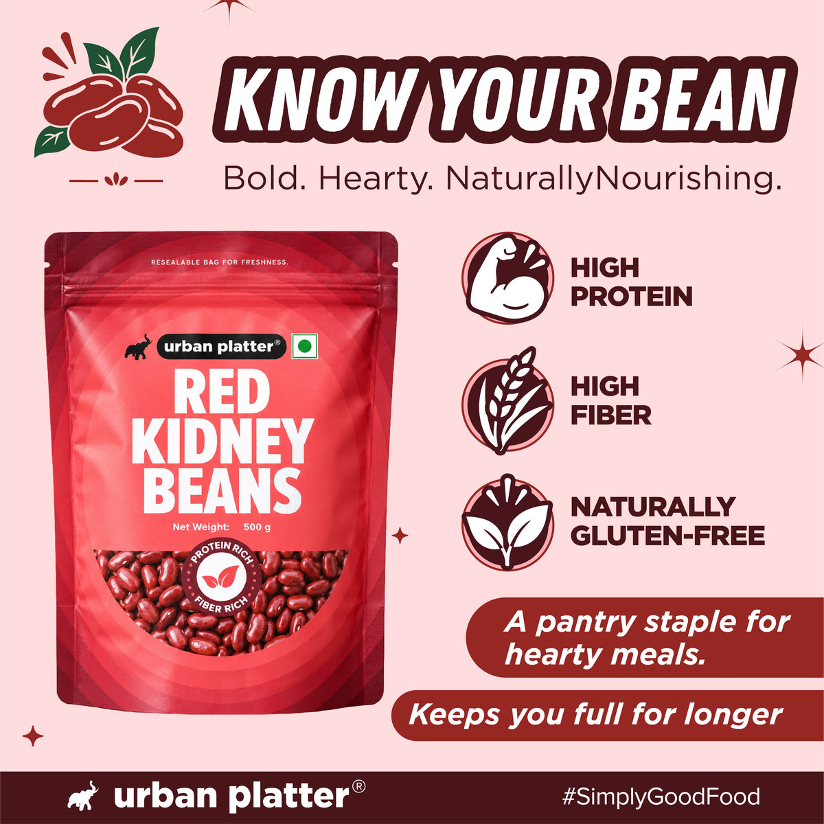 Red Kidney Beans, 500g (Red Rajma | 24g Protein | 25g Fiber | Nourishing whole beans for Gravies, Curries, Bowls, & Salads)
