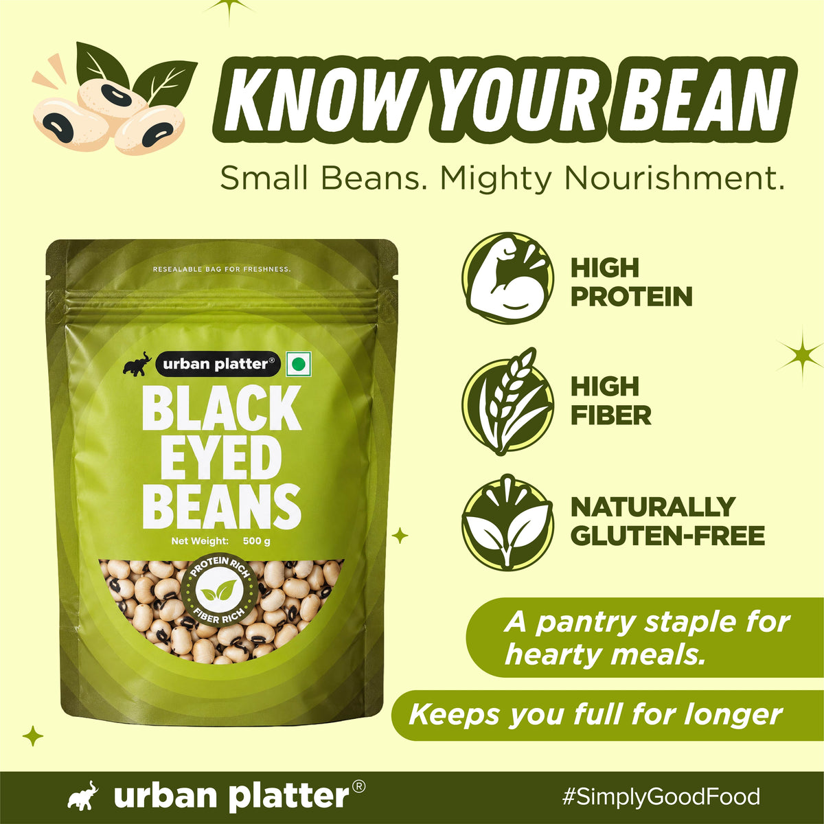 Black Eyed Beans, 500g (White Lobia/ Chawli | 23g Protein | 11g Fiber | Nourishing whole beans for Gravies, Curries, Bowls, & Salads)