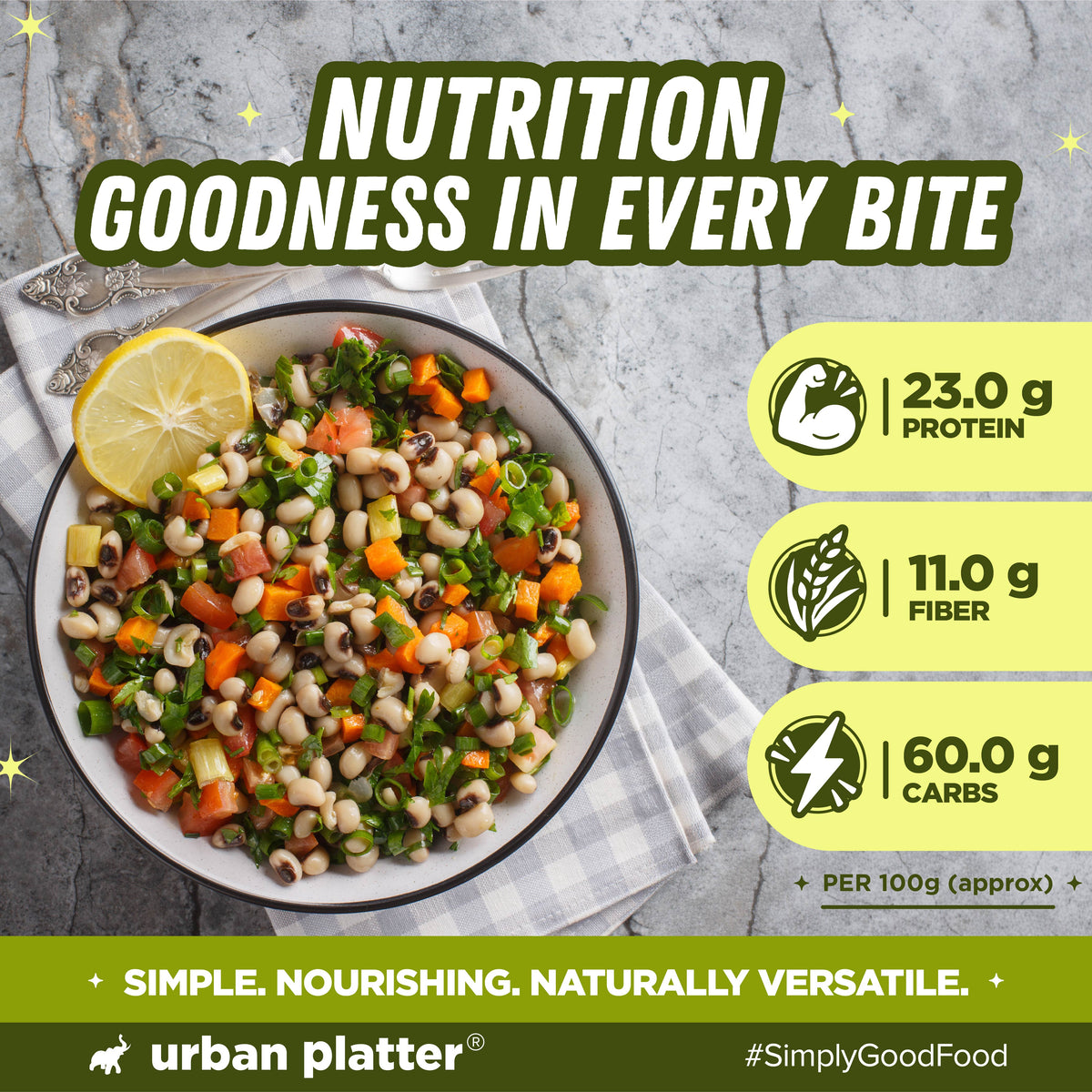 Black Eyed Beans, 500g (White Lobia/ Chawli | 23g Protein | 11g Fiber | Nourishing whole beans for Gravies, Curries, Bowls, & Salads)