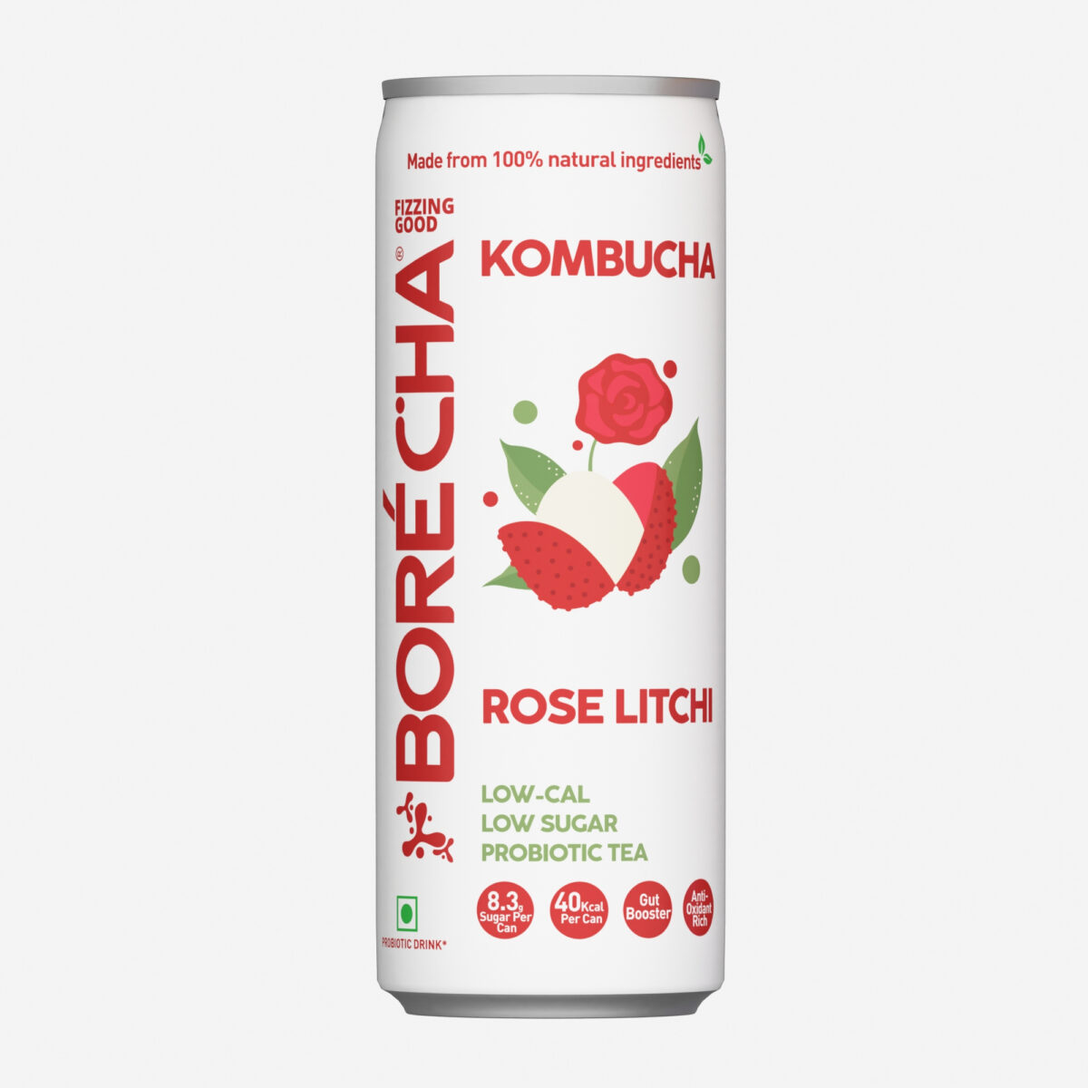 Borécha Rose Litchi Probiotic Kombucha, 300ml