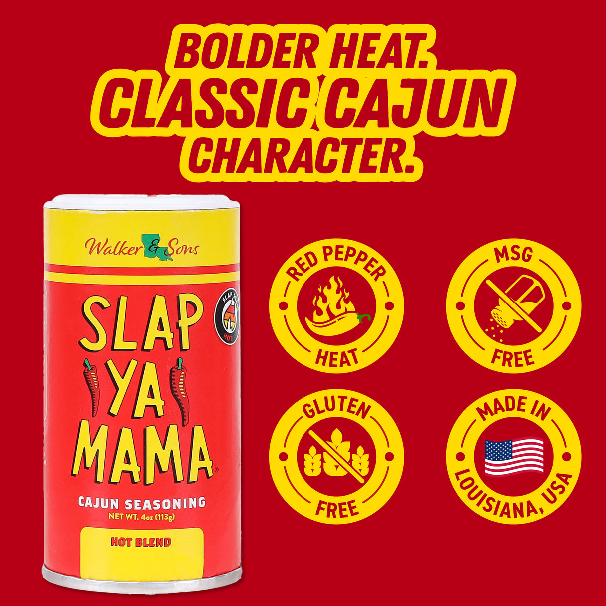 Slap Ya Mama Hot Cajun Seasoning, 113g (Spicy Louisiana-Style Cajun Spice Mix for Everyday Cooking | No MSG , Gluten Free)
