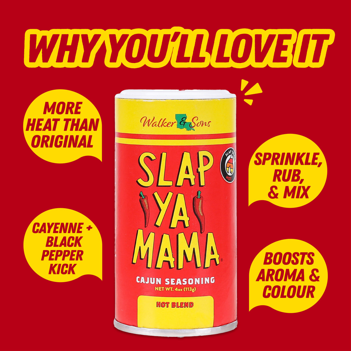 Slap Ya Mama Hot Cajun Seasoning, 113g (Spicy Louisiana-Style Cajun Spice Mix for Everyday Cooking | No MSG , Gluten Free)