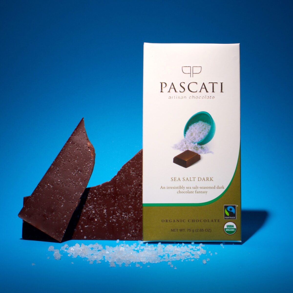 Pascati Chocolate Sea Salt Dark USDA Organic Chocolate, 75g [Pack of 2]