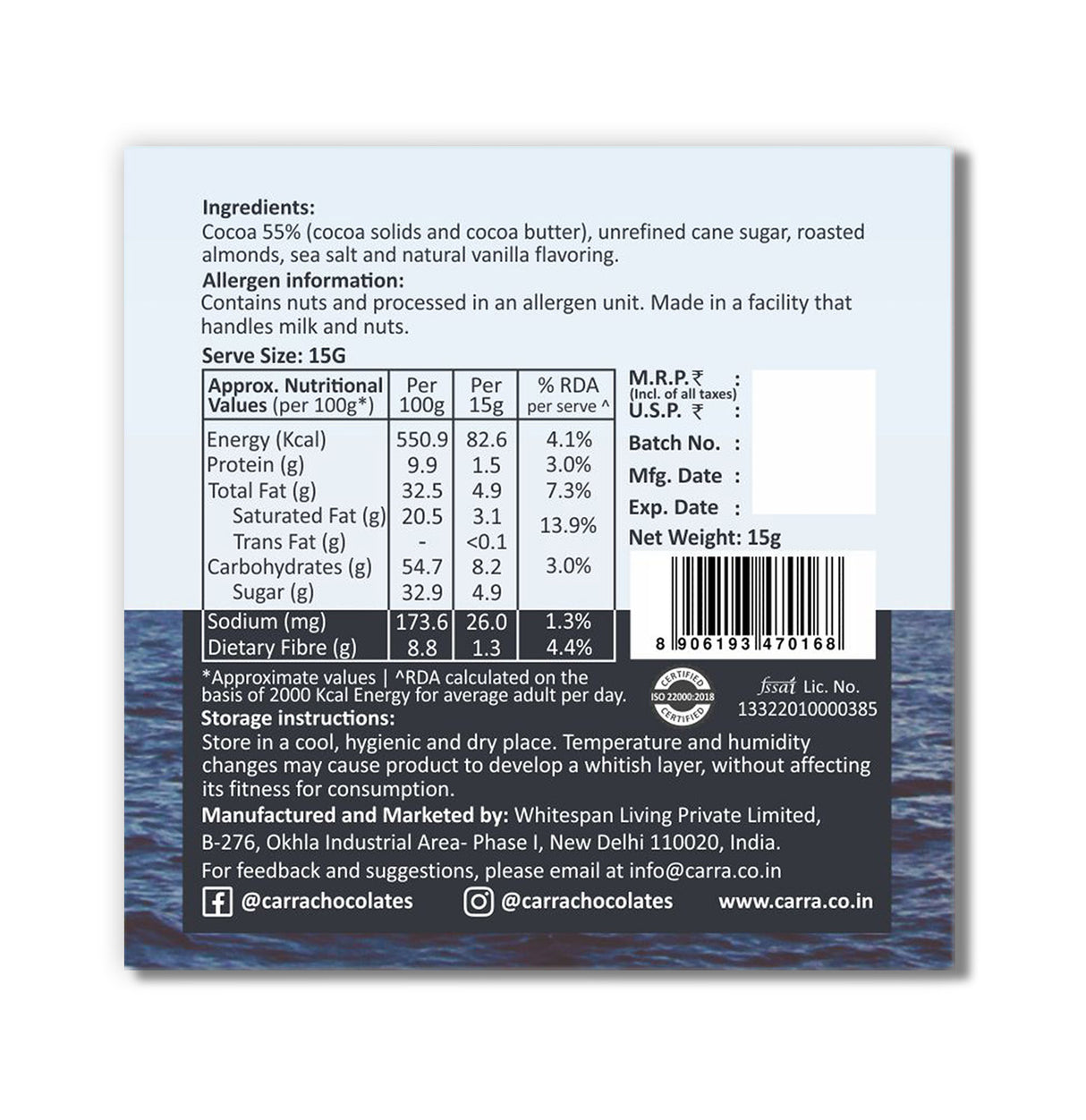 Carra Miniature Chocolate Bars, 120g - Gifting box of 8 combo bars (8x15gm)